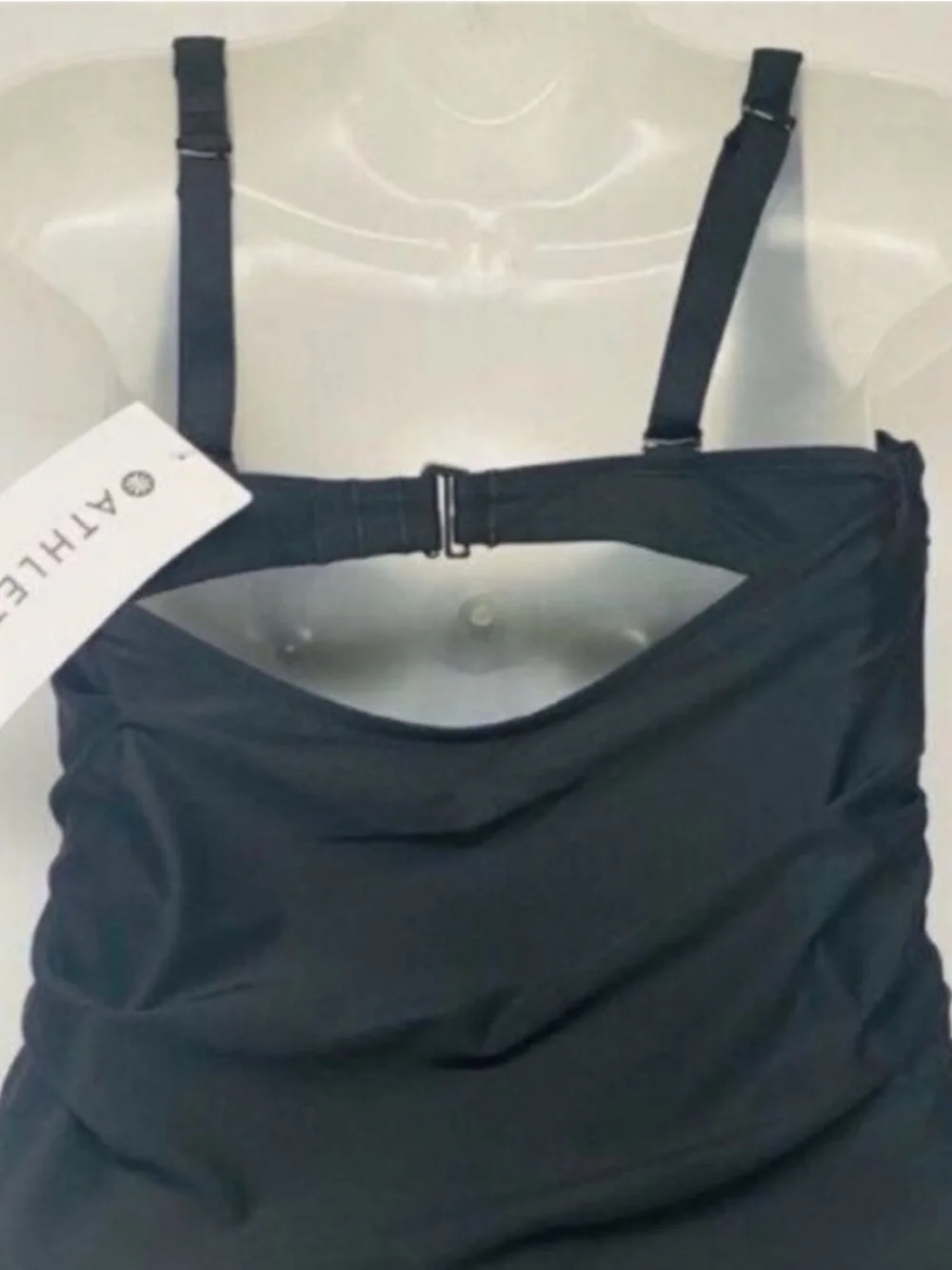 Athleta Square Neck Bra Cup Swim Tankini Top Black UPF 50 32 B/C